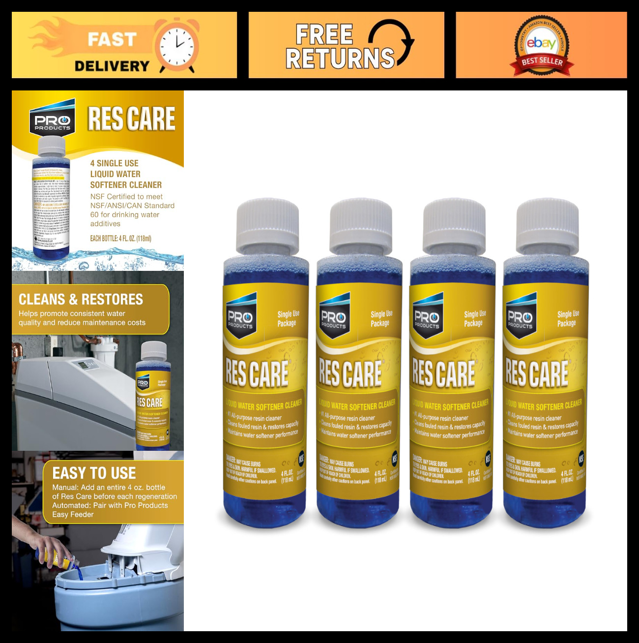 Universal Water Softener Cleaner – Hard Water Treatment, 4oz Bottle, 4-Pack