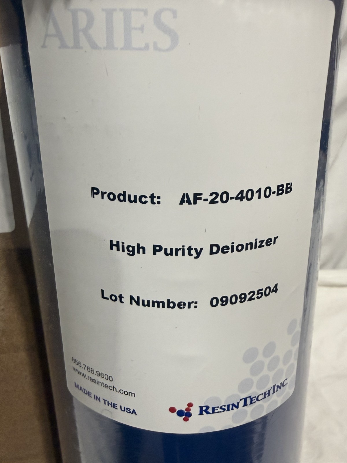 RESINTECH AF-20-3000-BB Softening Cartridge,4.5 x 20 in. 44C689