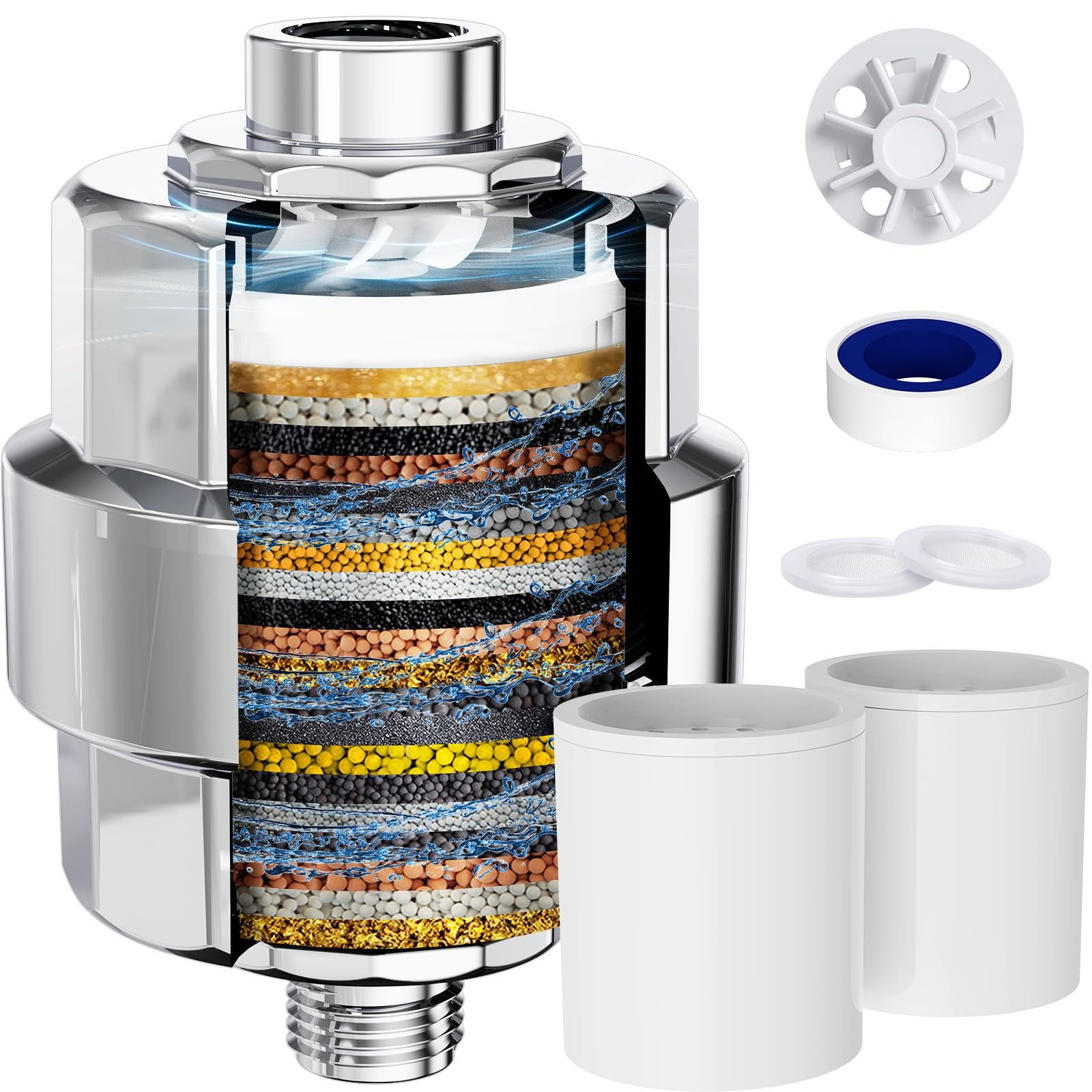 Shower Filter, EMBATHER 20 Stage Head ef of 2 pk, Polished Chrome