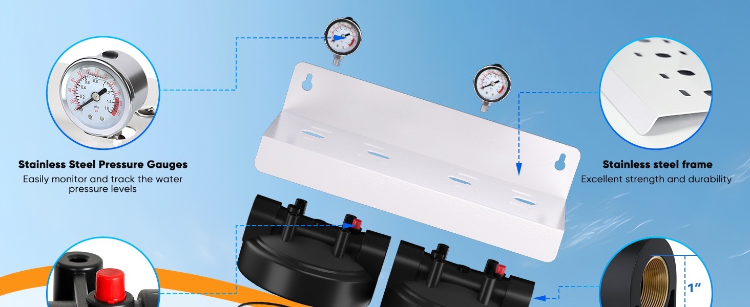 2-Stage Whole House Water Filtration System Reduces Chlorine, Odor, Heavy Metals