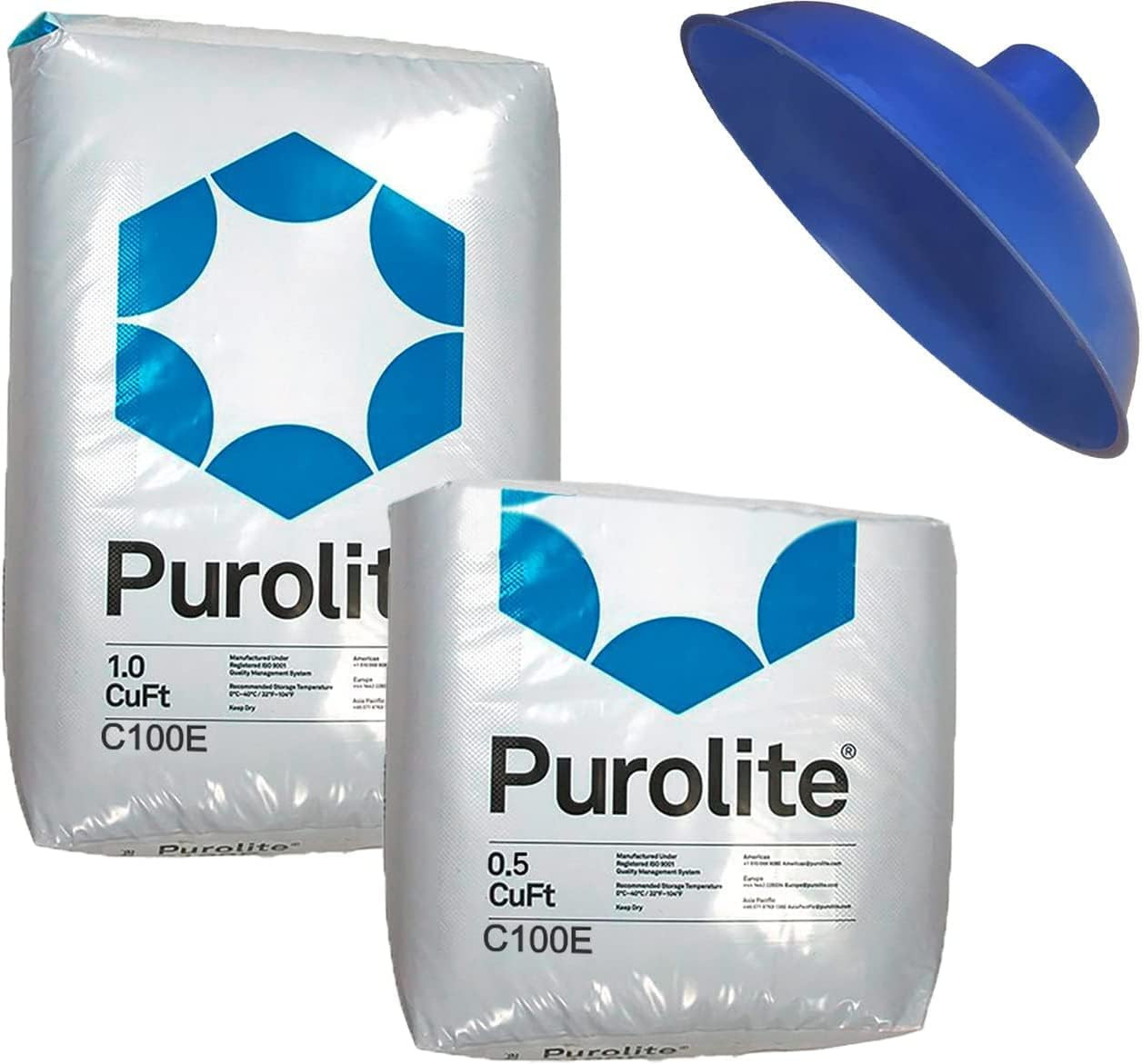 Purolite C100E 1.5Cuft Water Softener Resin with Funnel – 48K Capacity