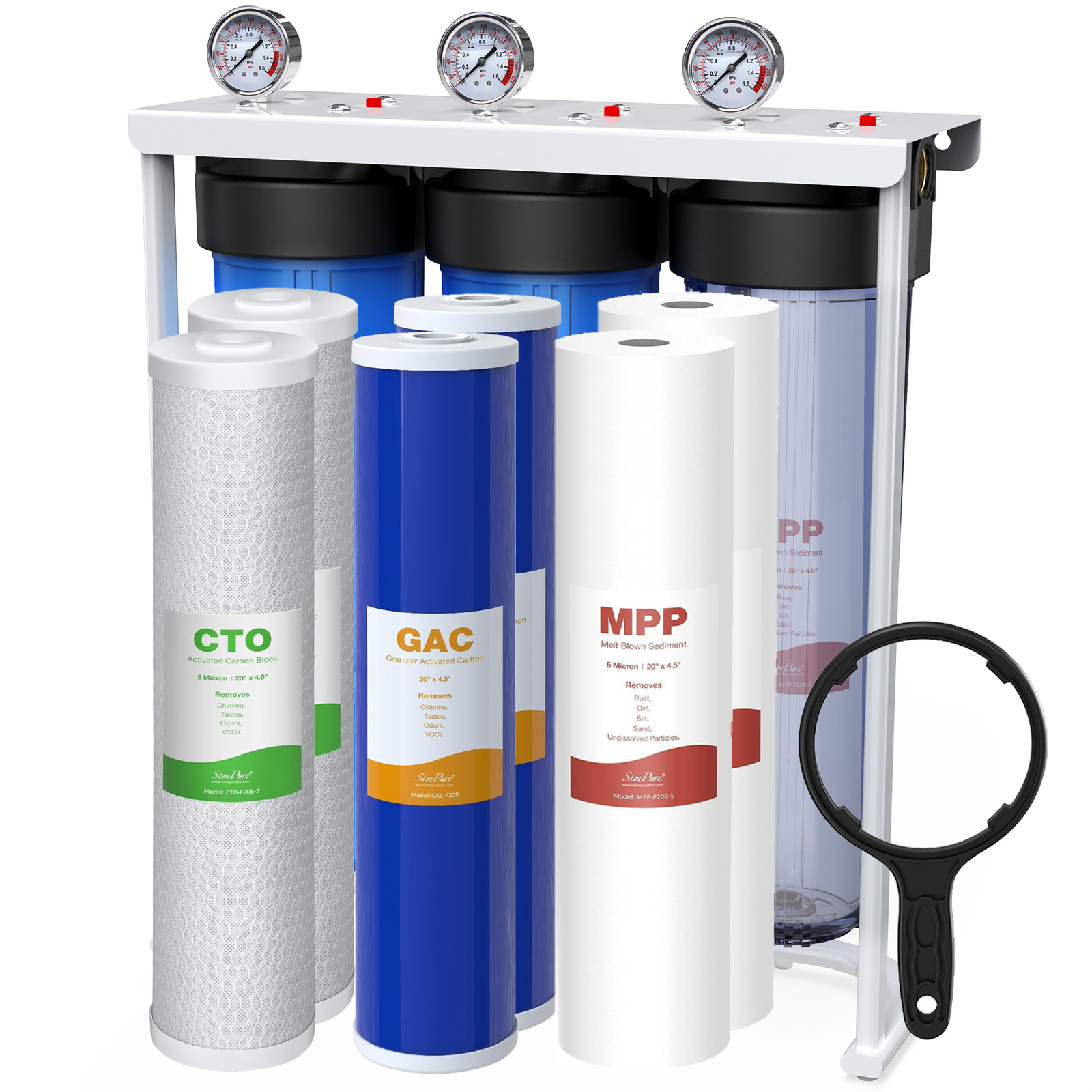20″ Whole House Water Filter System 3-Stage Filtration+Sediment Carbon Filters