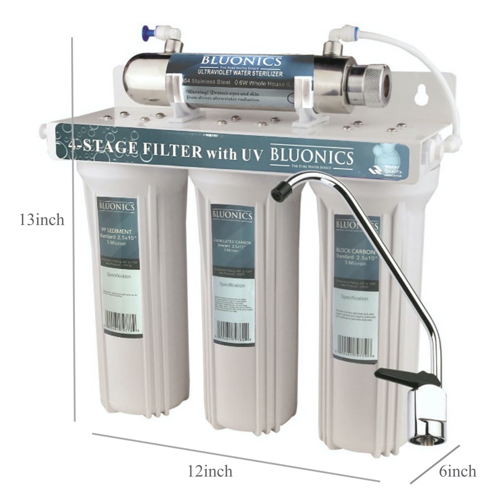 4-Stage Drinking Water Filter UV Ultraviolet Light Purifier for Bacteria CTO GAC