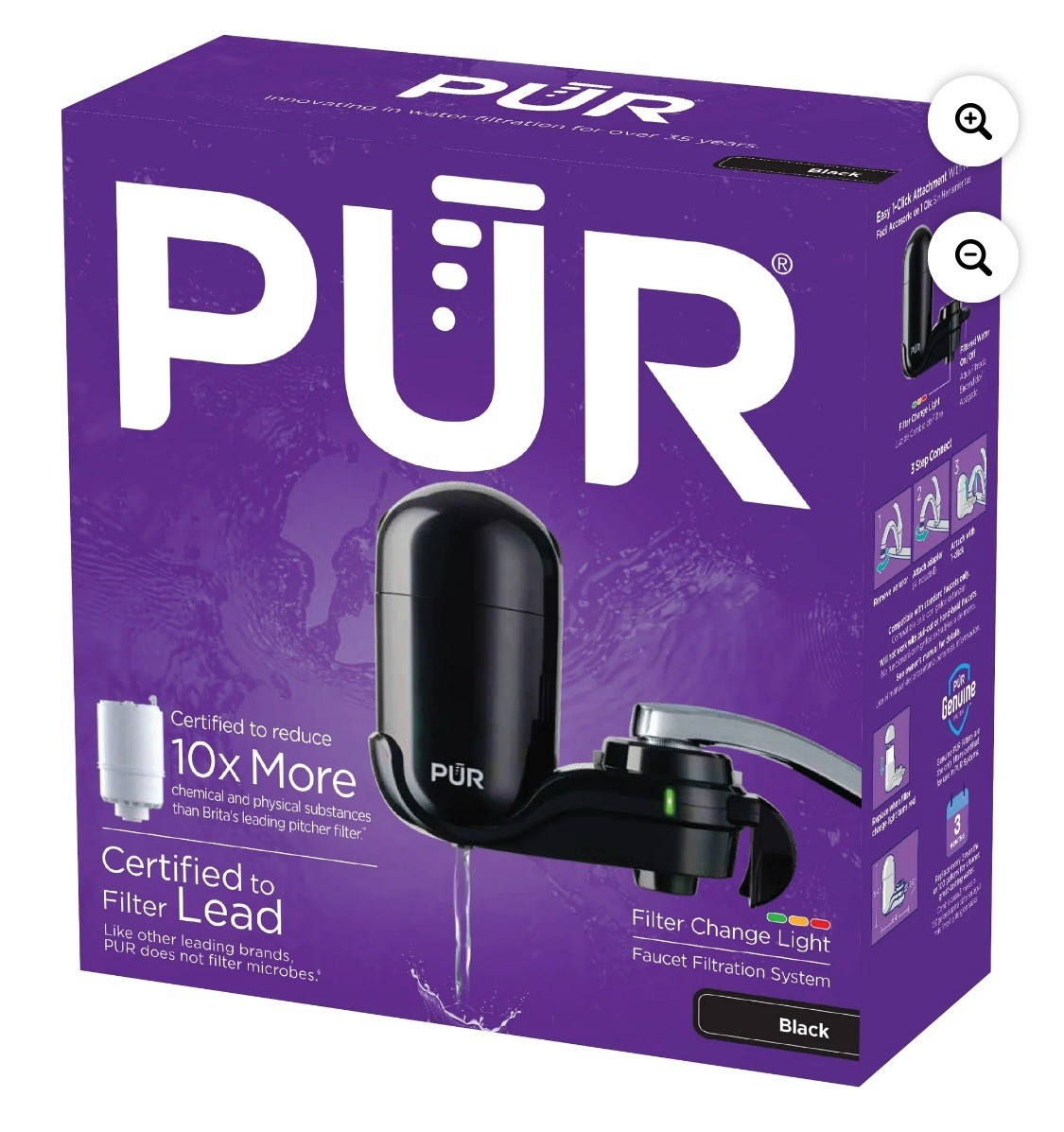 PUR Faucet Mount Water Filtration System, FM2000B, Black Filter For Kitchen Sink