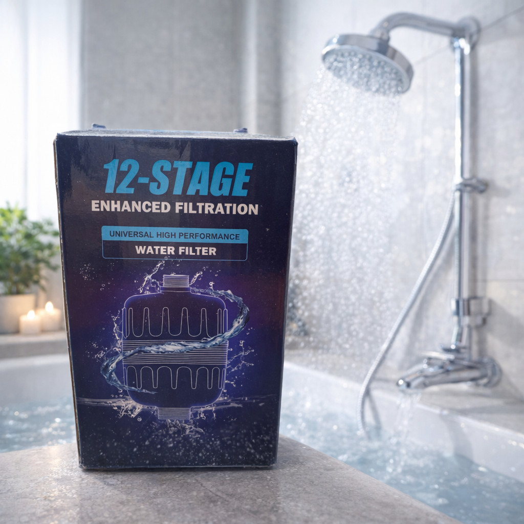 12‑Stage High‑Performance Shower Water Filter • Universal Fit • Chlorine Removal