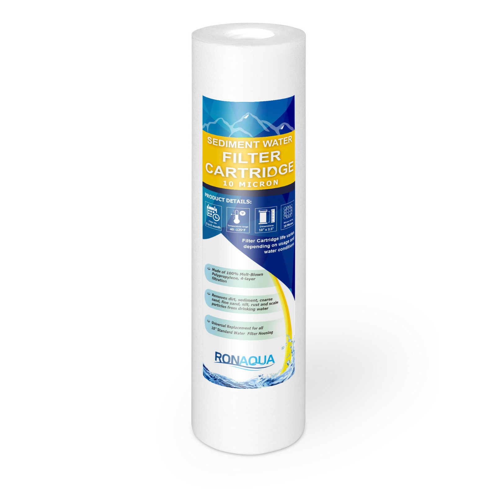 1 Sediment 10 Micron Water Filter Cartridge 2.5″ x 10″ for Reverse Osmosis