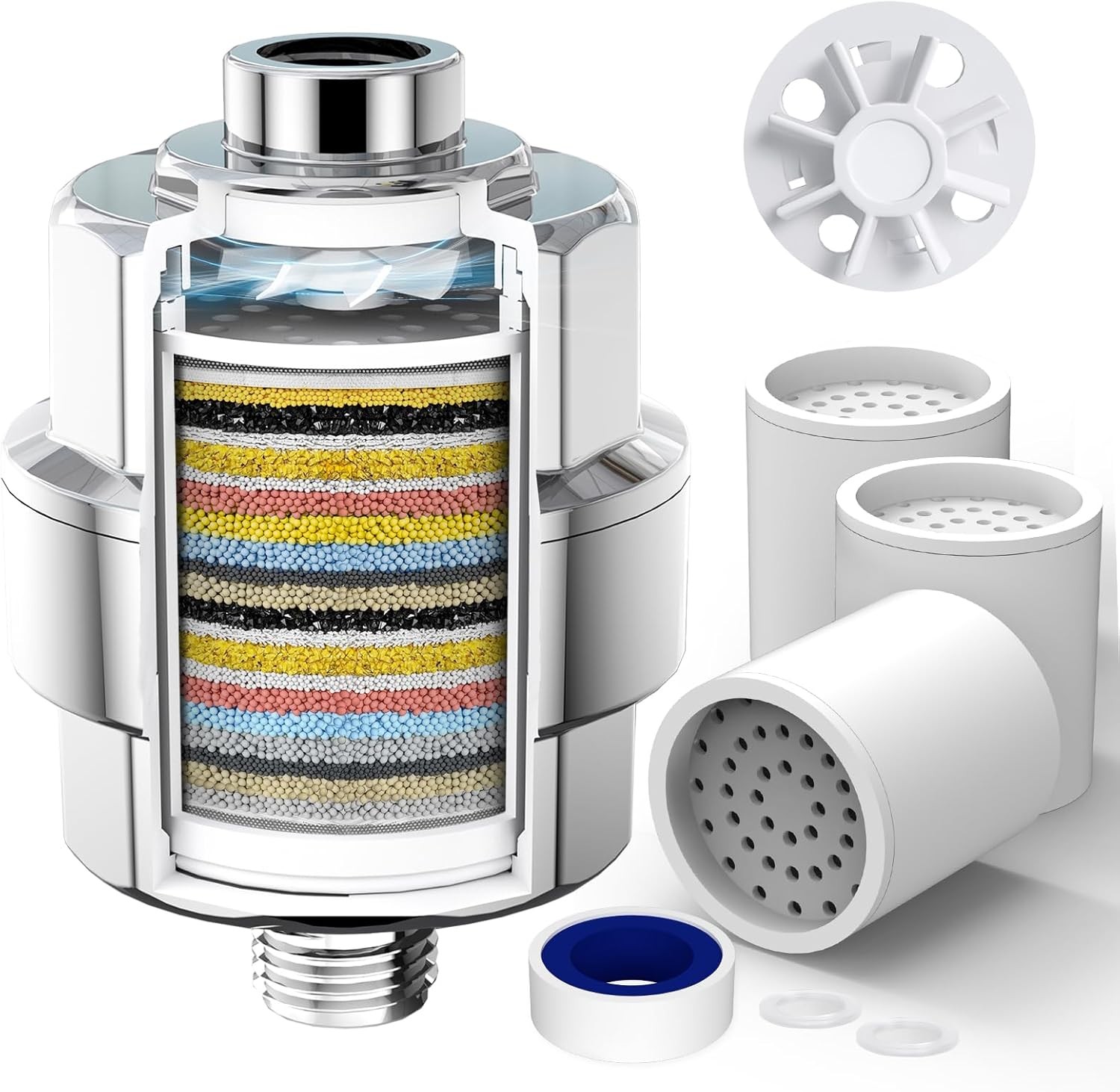 20-Stage Shower Filter-Shower Head Filter for Hard Water, S, Polished Chrome