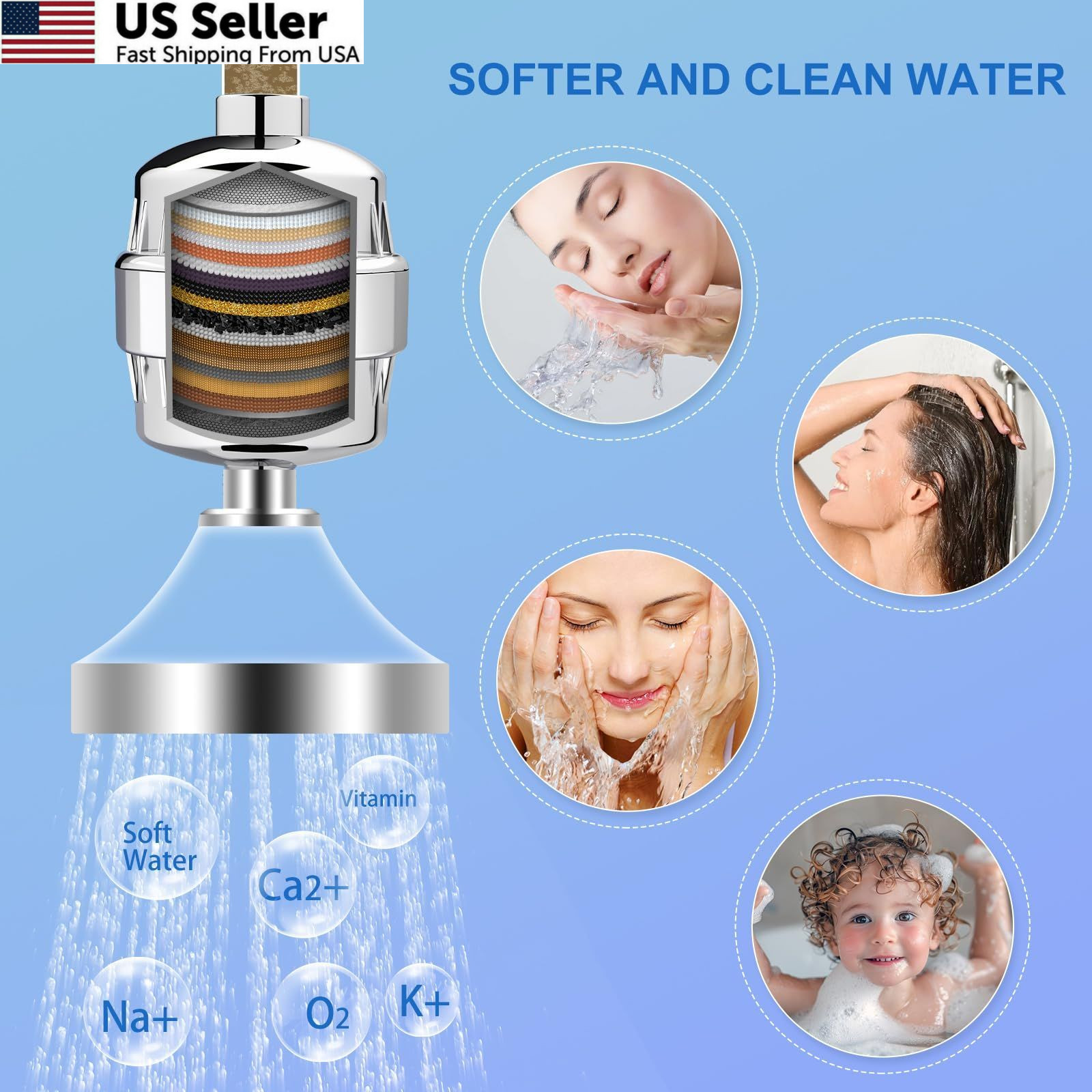 4 Pack Shower Filter Replacement Cartridge, 20 Stage Head White