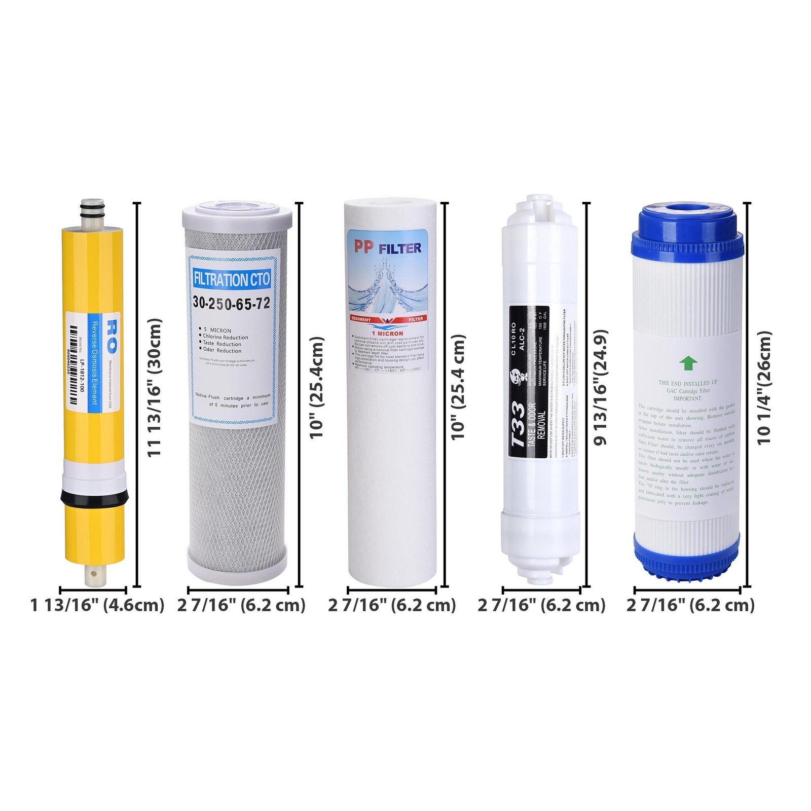 5 Stage Reverse Osmosis System Replacement Filter Set RO Cartridges (8 pcs)