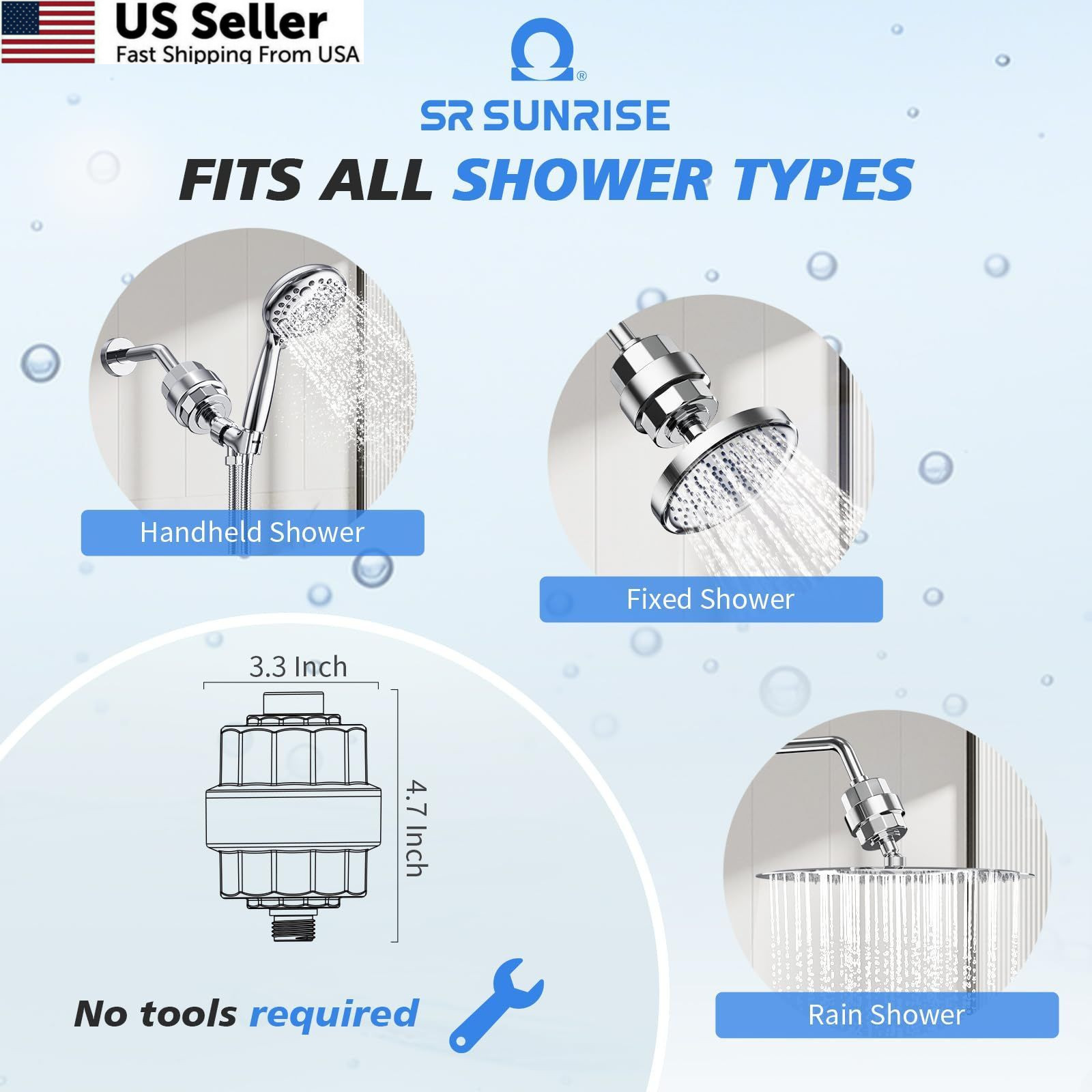 SR SUN RISE 20-Stage Shower Filter-Shower Head Filter for Hard S, Chrome