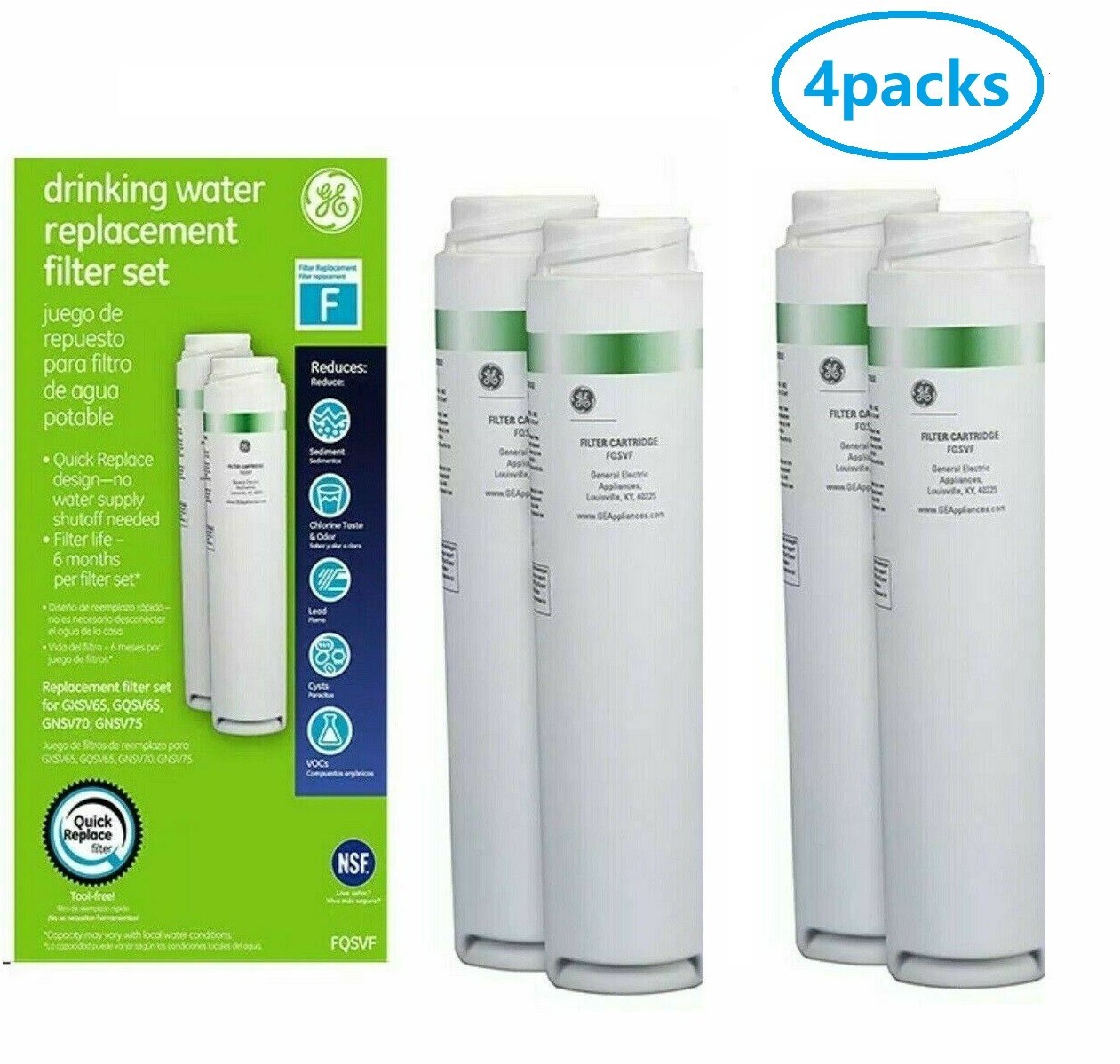 4 Pack GЕ FQSVF Refrigerator Water Filter Compatible With GNSV70FBL GXSV65(usa