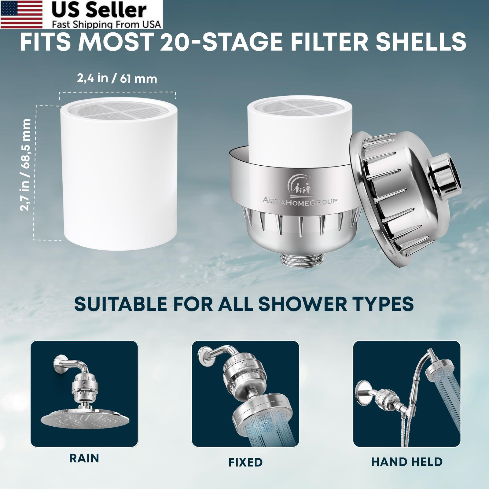 AquaHomeGroup 20 Stage Shower Filter 1 Count (Pack of 1), 20