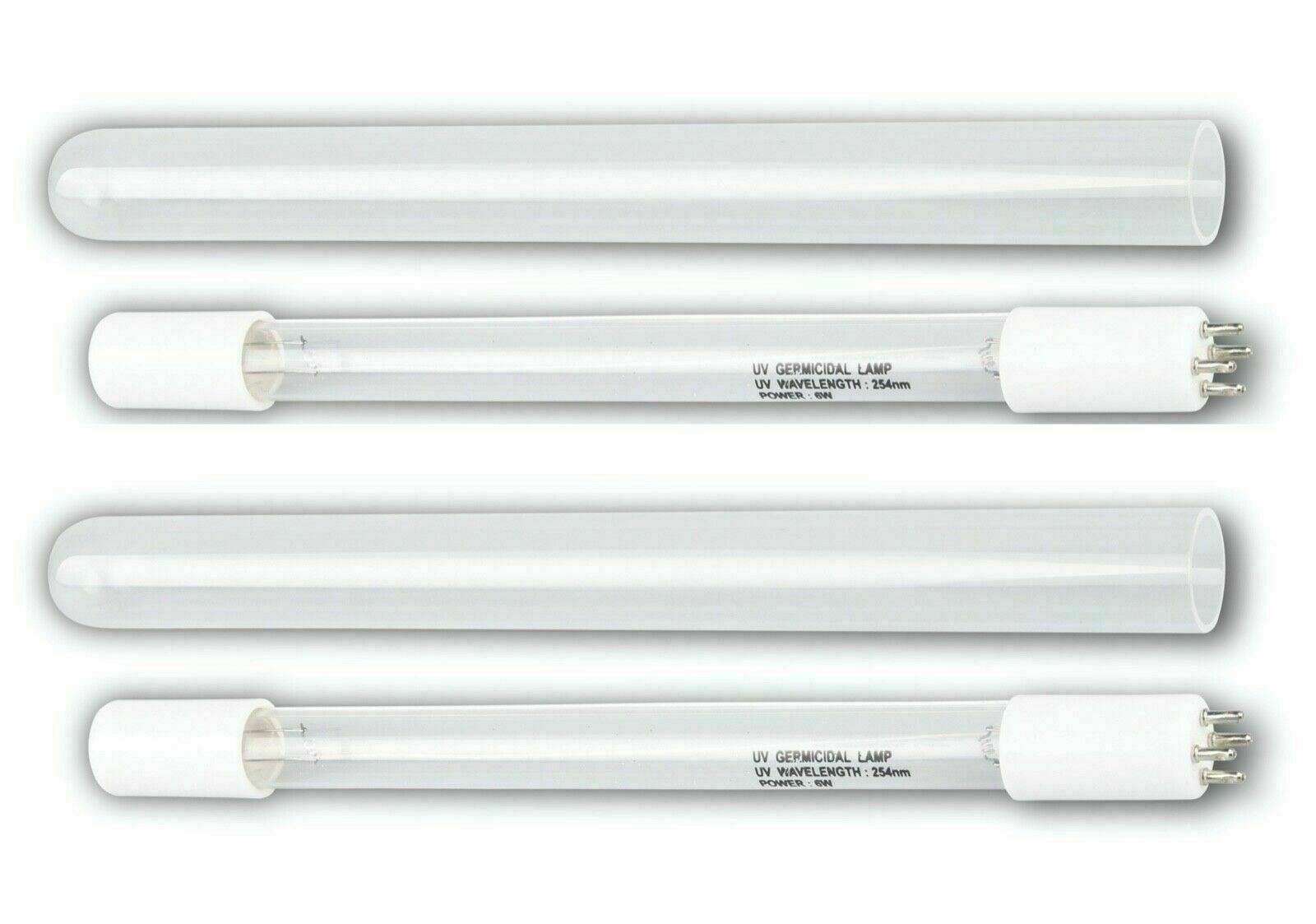 6W UV Replacement Quartz Sleeves and 4 Prong Bulbs for our Ultraviolet Light 4pc