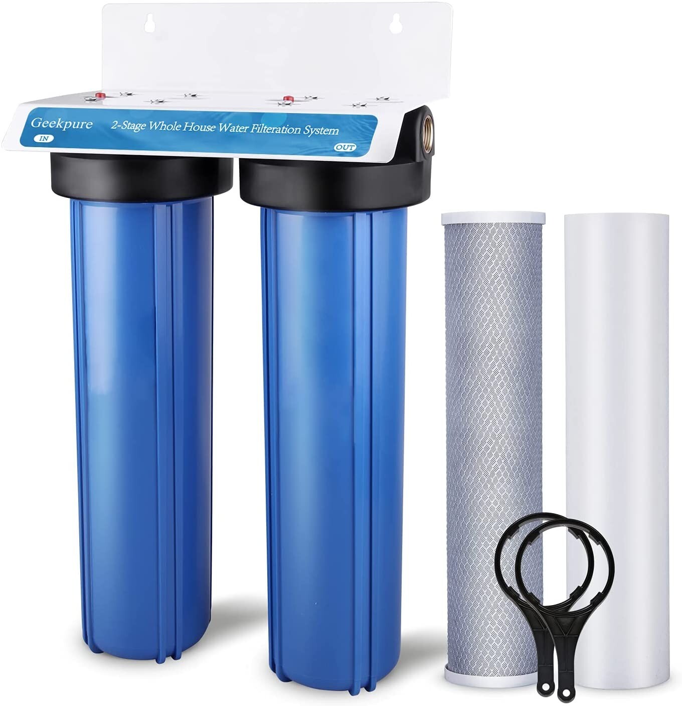 Geekpure 2 Stage Whole House Water Filter System 1″ Port 4.5″ x 20″ w/ PP Carbon