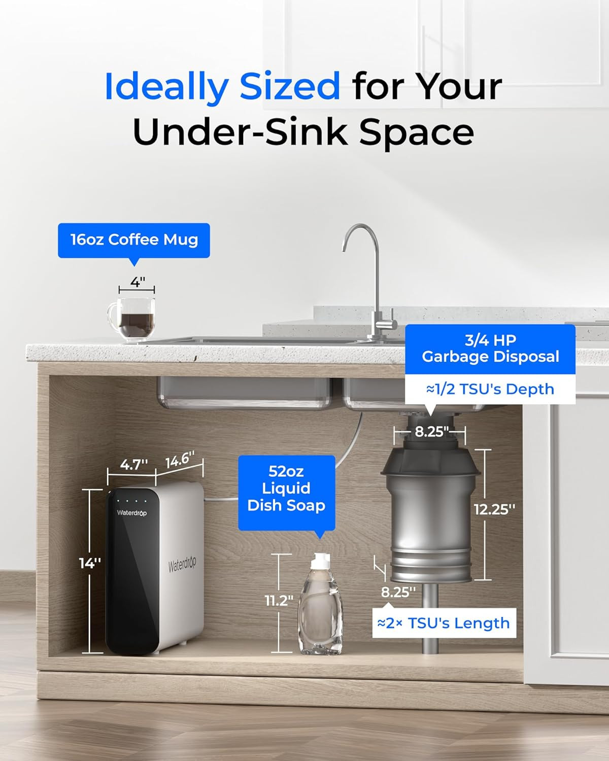 TSU 0.01 Micron Ultra Filtration Under Sink Water Filter System, 3-Stage Tankles
