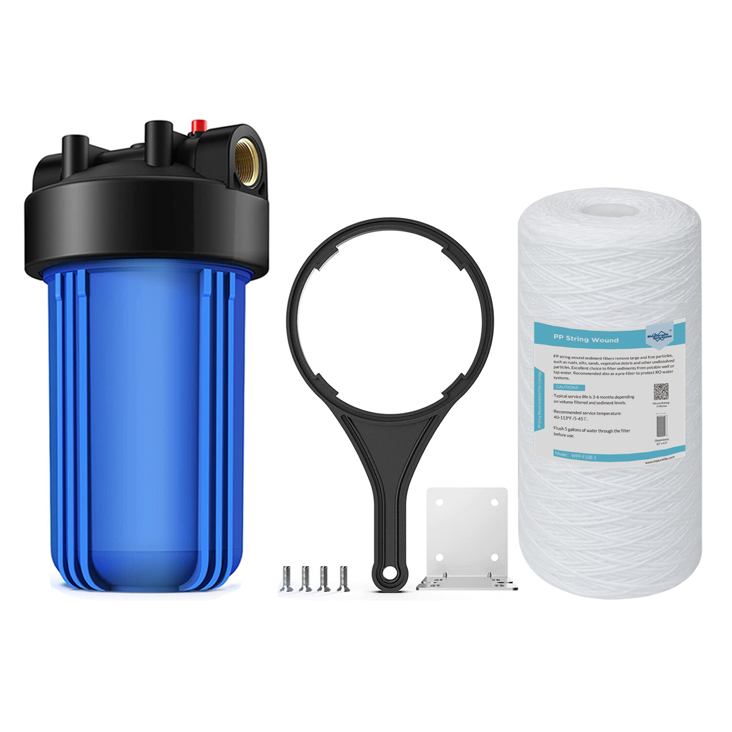 10″ x 4.5″ Big Blue Whole House Water Filter Housing w/ String Wound Sediment