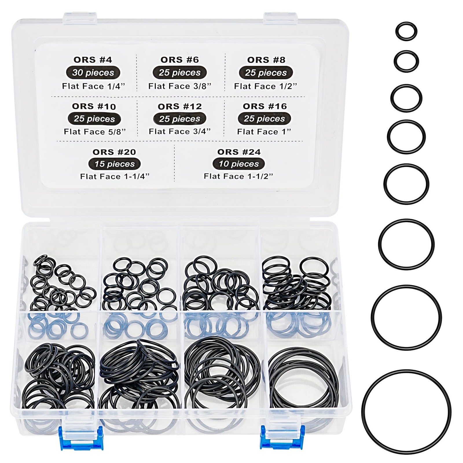ANCIMOON Flat Face O-Ring Kit for ORFS Hydraulic Fittings, Buna 90, Black