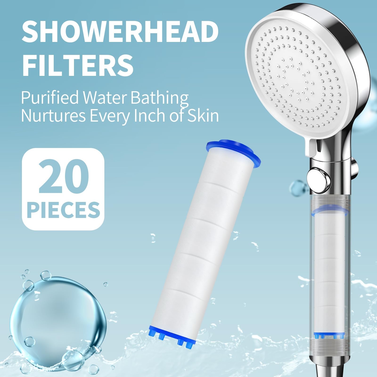 20 Pack Shower Filter Head PP Cotton 3.3 inches, inches