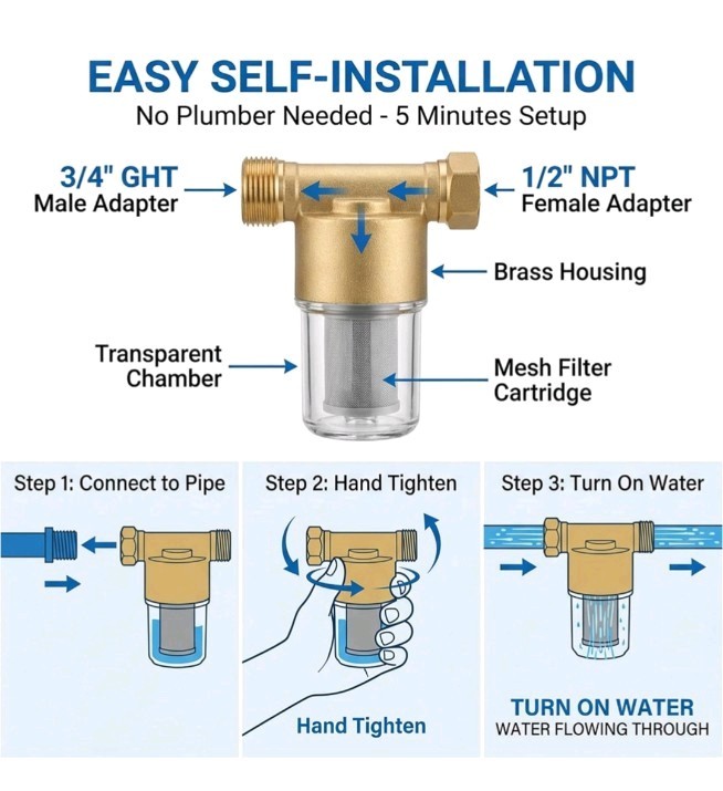 40 Micron Brass Inline Spin Down Sediment Water Filter 3/4″ + 1/2″ NPT Reusable