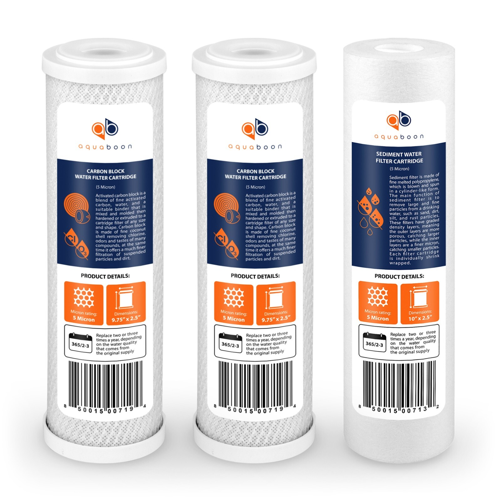Replacement Filter Set with Sediment & Carbon Filters for Standard 10″ Housings