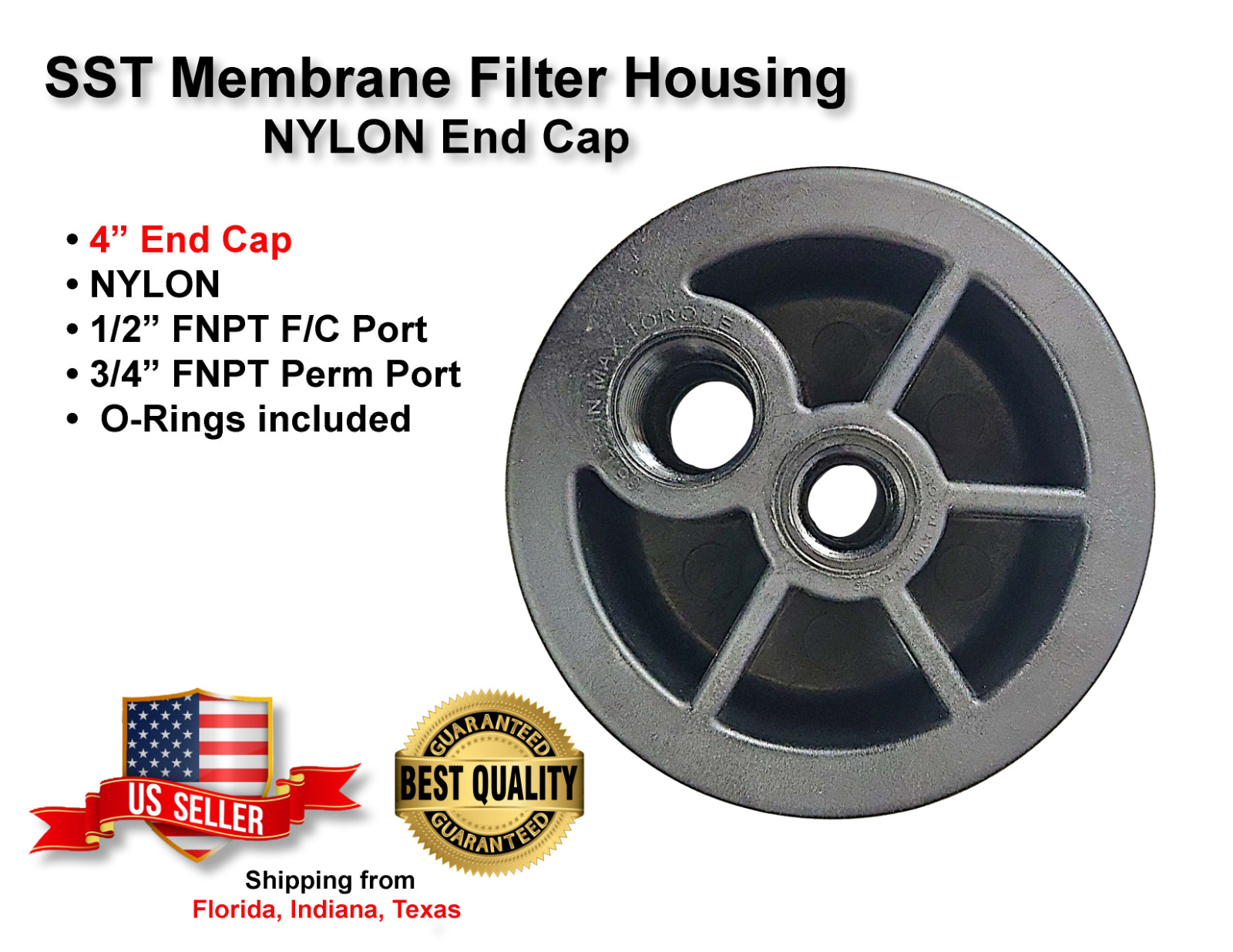 Stainless Steel RO Membrane Housing NYLON End Cap 1/2″ x 3/4″