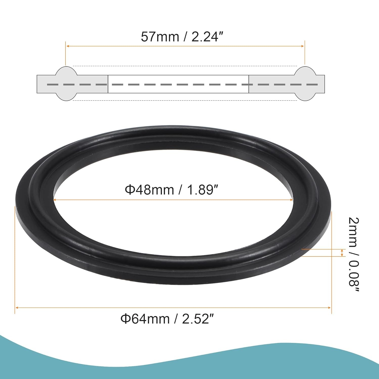 MECCANIXITY Fluorine Rubber Gasket Flange O-Ring for 2 Inch 2 Inch, Black