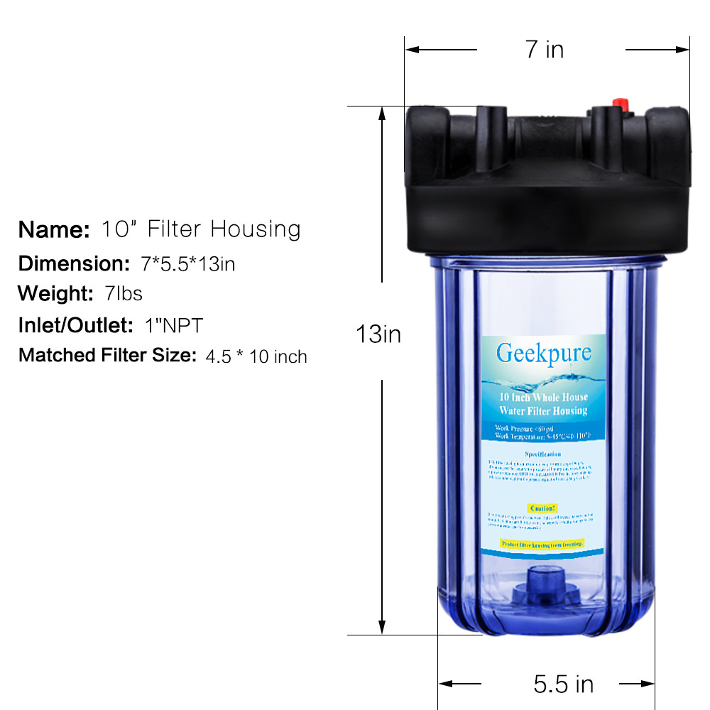 Geekpure 10 Inch Big Clear Water Filter Housing for Whole House Water Filtration