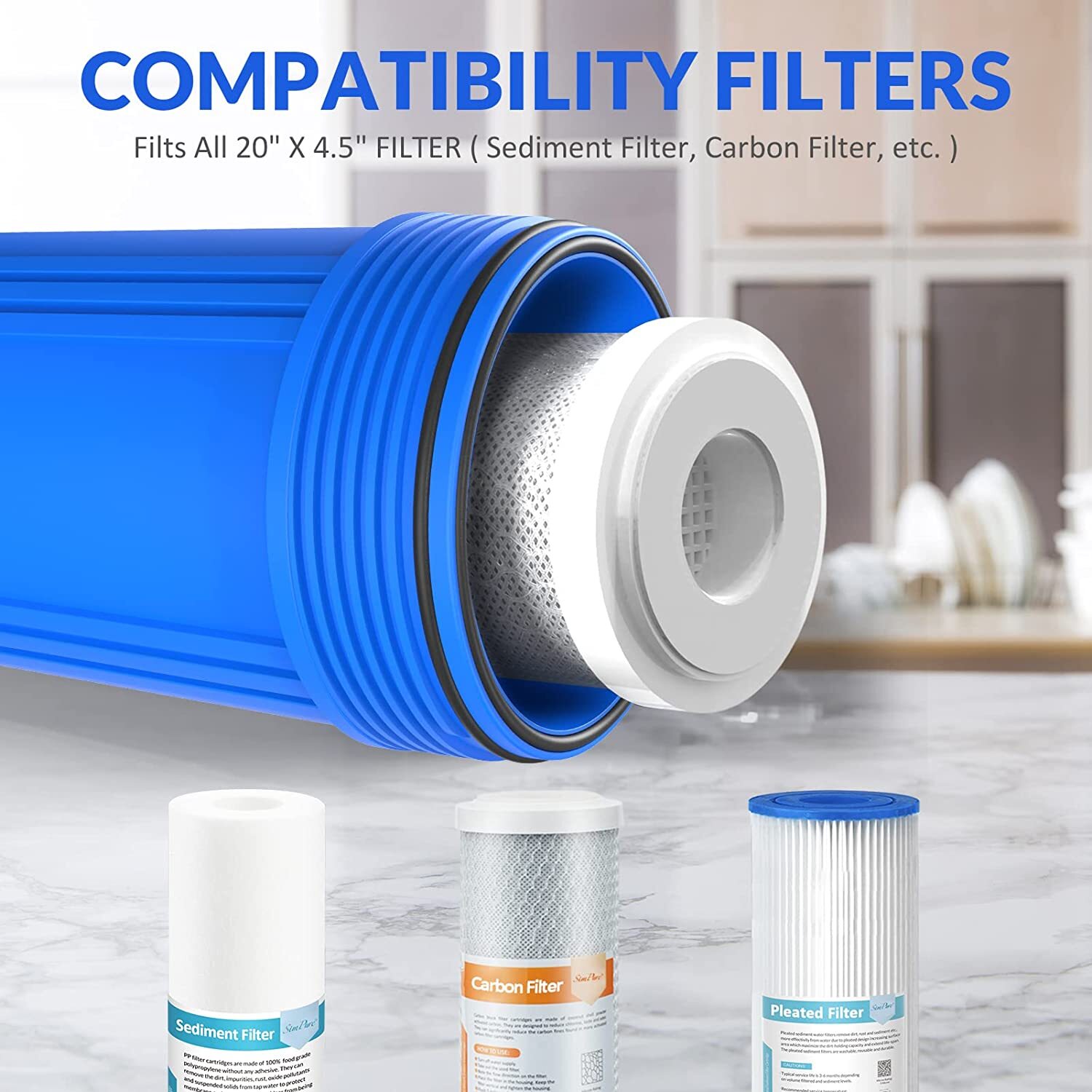 20″ Big Blue Whole House Water Filter Housings Spin Down Sediment Water Filters