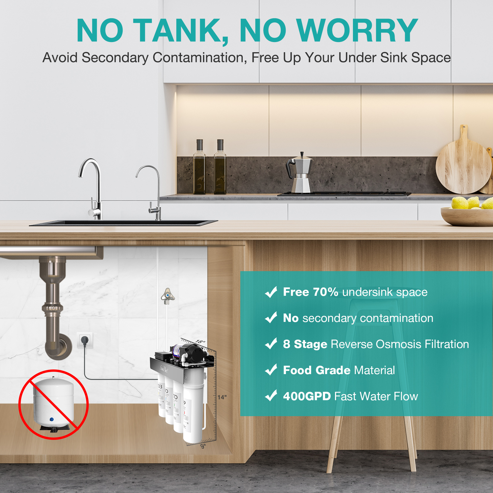 WP2-400GPD 8 Stage UV Drinking Water Filter RO Reverse Osmosis System Under Sink