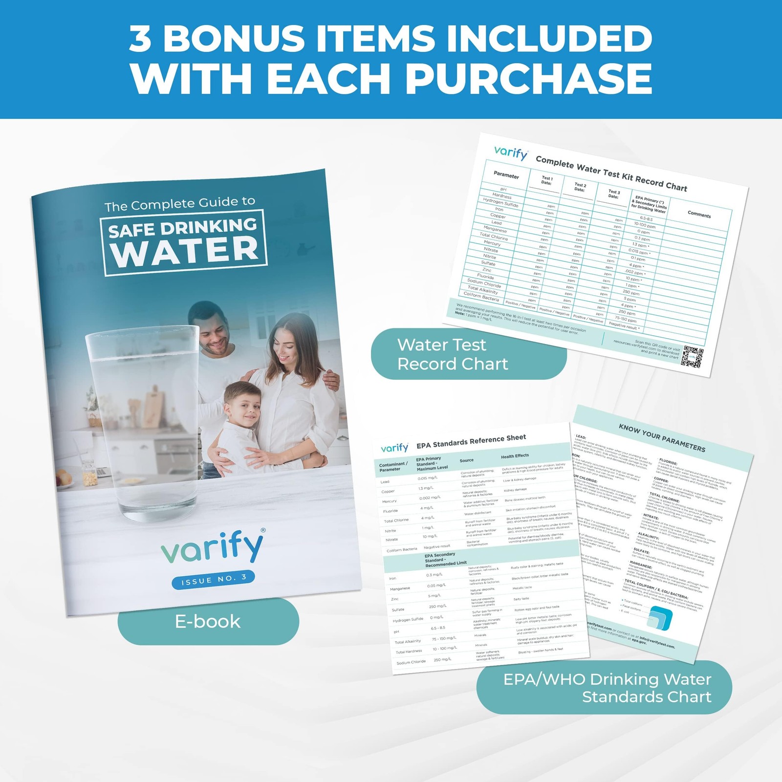 Varify 17in1 Complete Drinking Water Test Kit – 100 Strips + 2 Bacteria Teste…