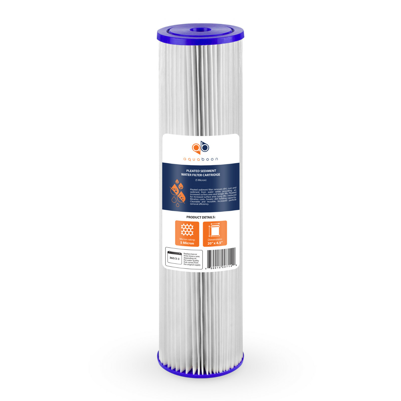 2PK of Big Blue 5µm Pleated Washable Sediment Water Filter 20″x4.5″ by Aquaboon