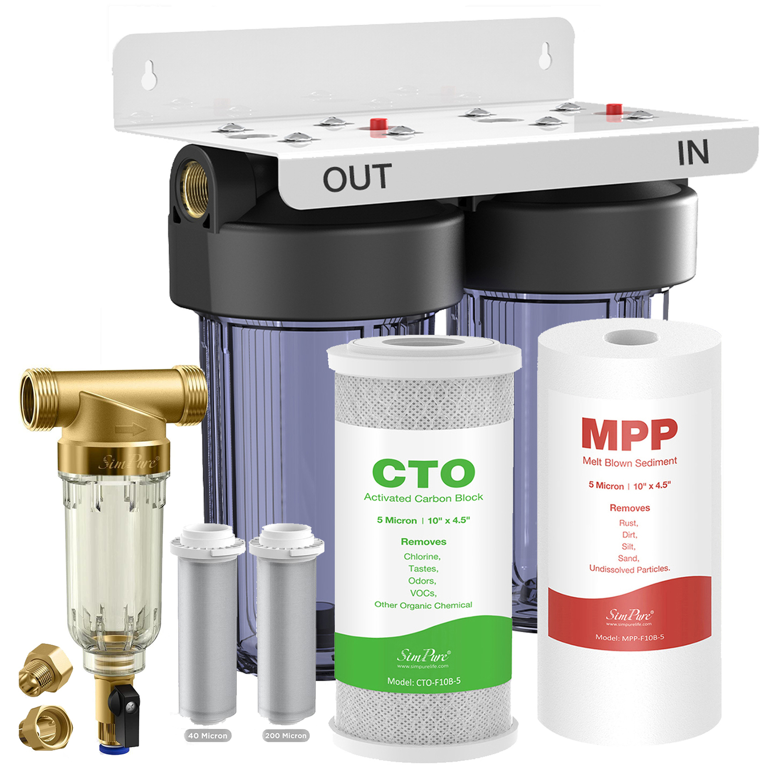 2-Stage 10″x4.5″ Big Blue Whole House Water Filter System + Spin Down Pre-filter