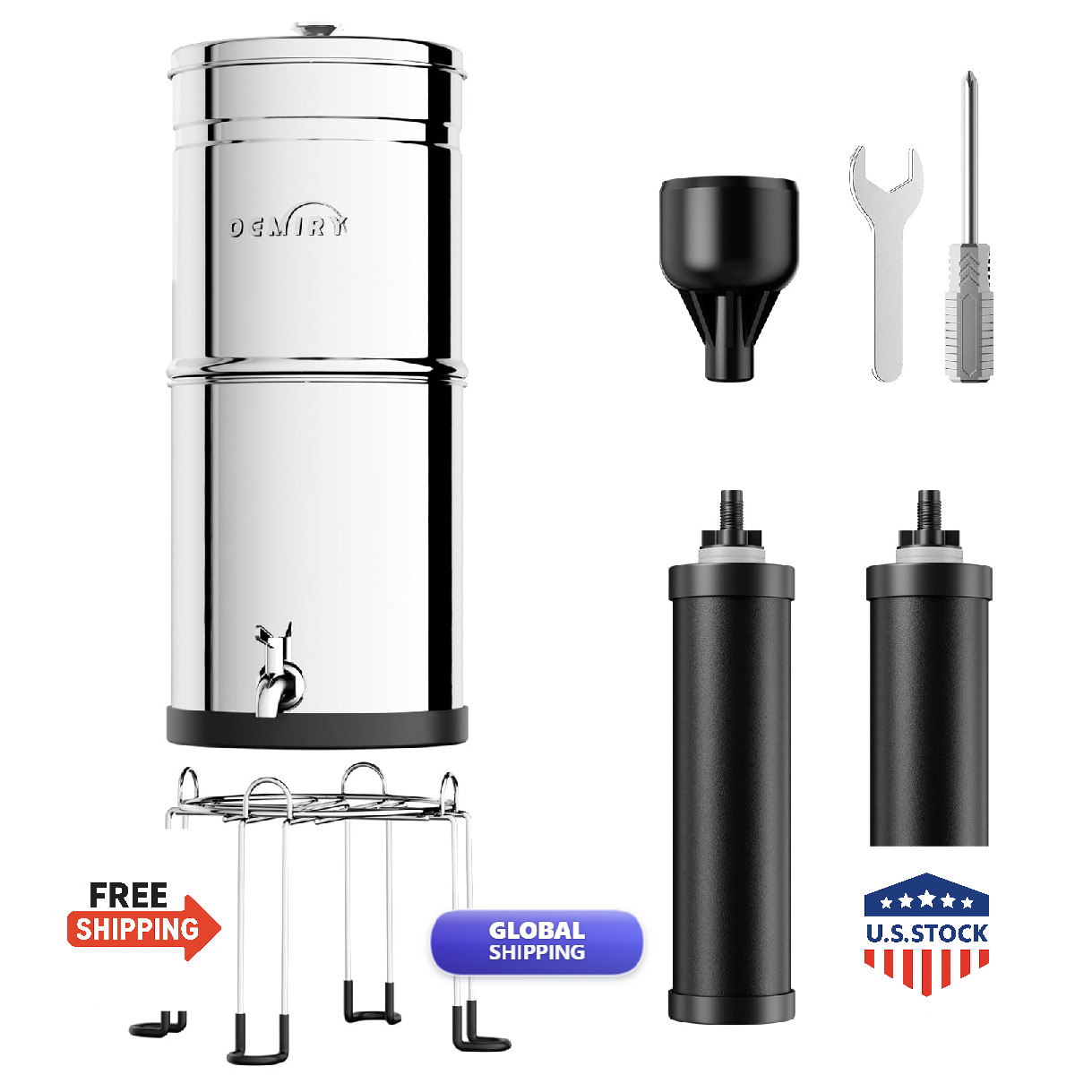 Oemiry Gravity Water Filter System 2.25G Stainless Steel Countertop System