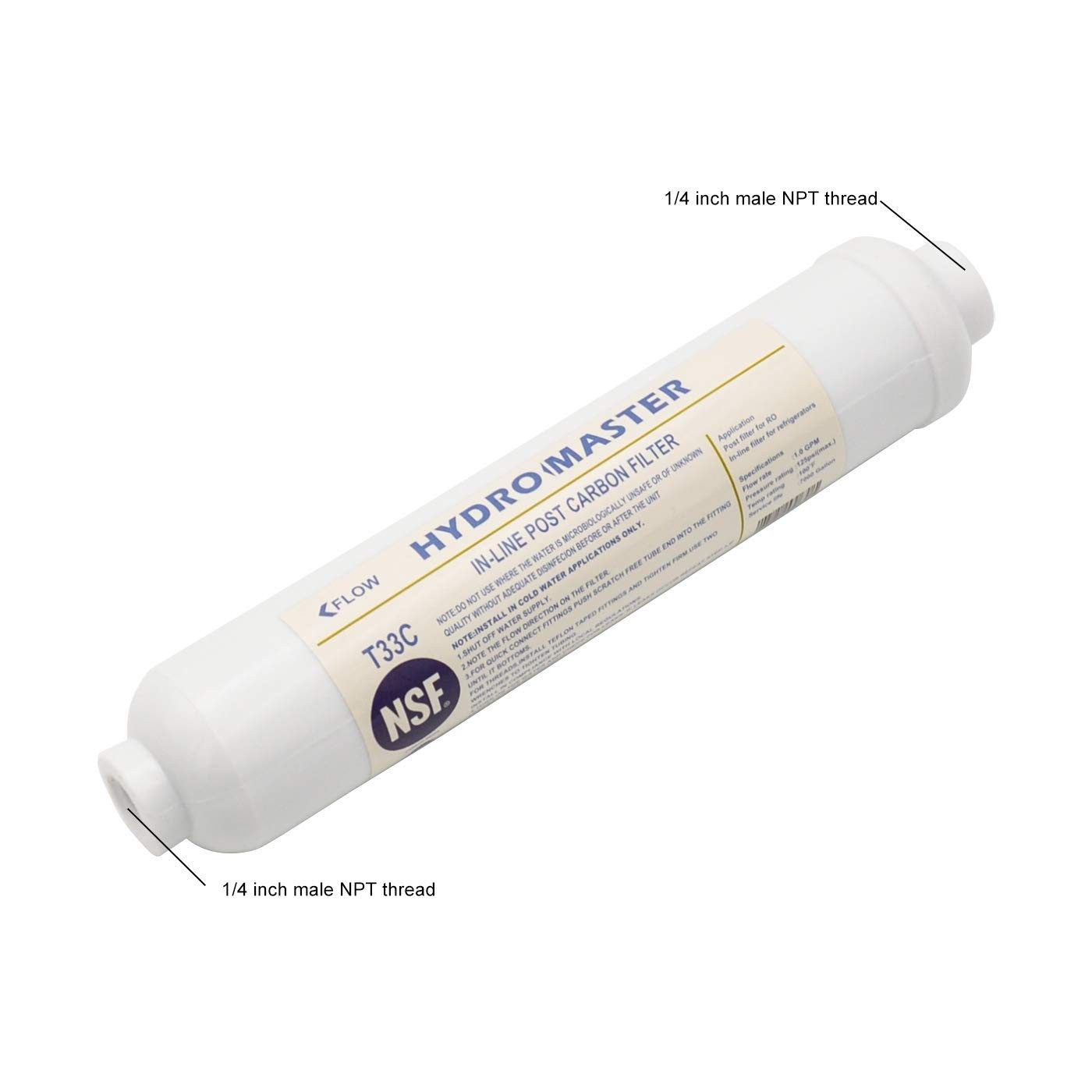 HYDRO MASTER IN-LINE POST CARBON FILTER With 1/4-Inch NPT Connection, 10 Inch x