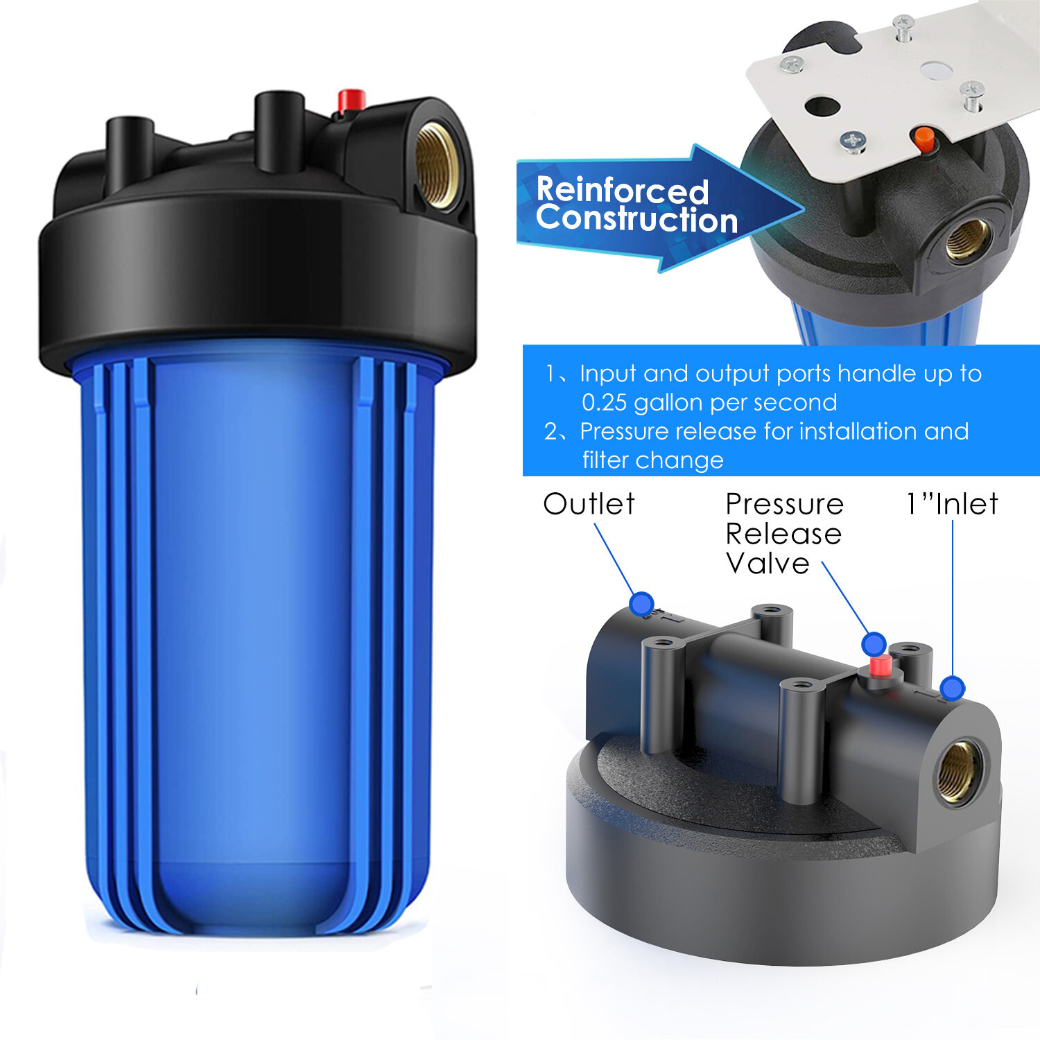 Whole House Water Filter Housing System 10″ x 4.5″ String Sediment Filtration