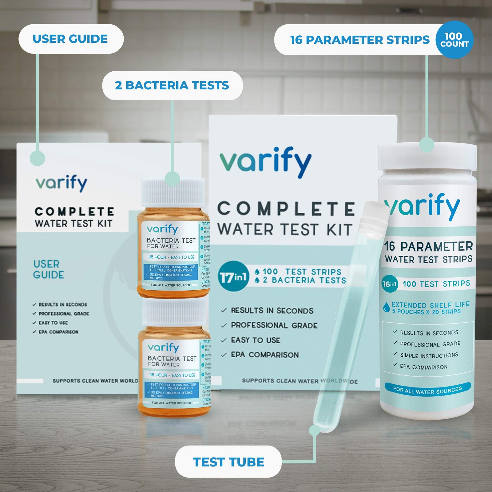 17in1 Complete Drinking Water Test Kit – 100 Strips + 2 Bacteria Tester Kits …