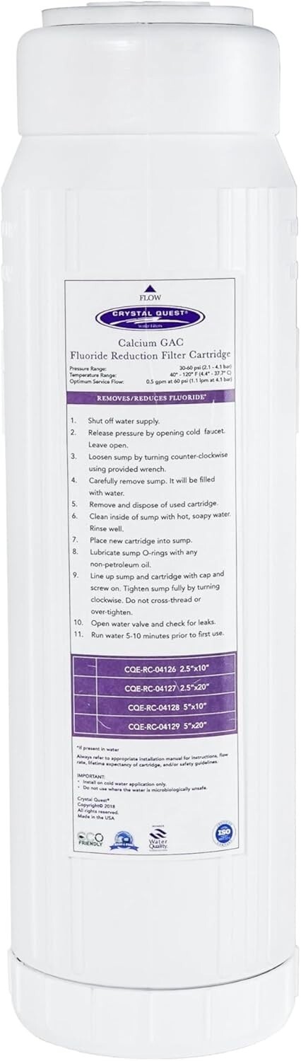 Crystal Quest Calcium GAC Fluoride Reduction Filter Cartridge- Fluoride Removal