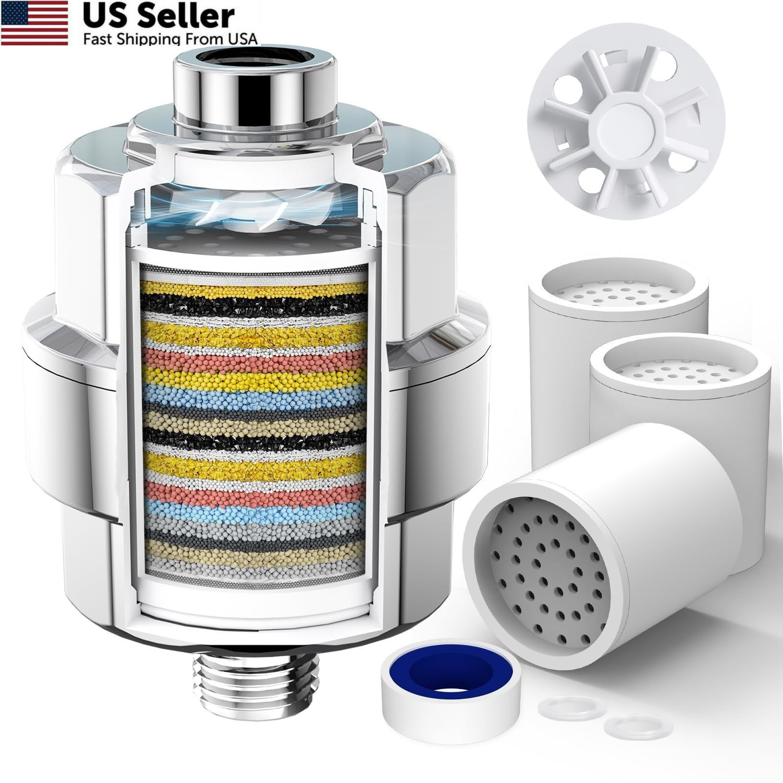 SR SUN RISE 20-Stage Shower Filter-Shower Head Filter for Hard S, Chrome