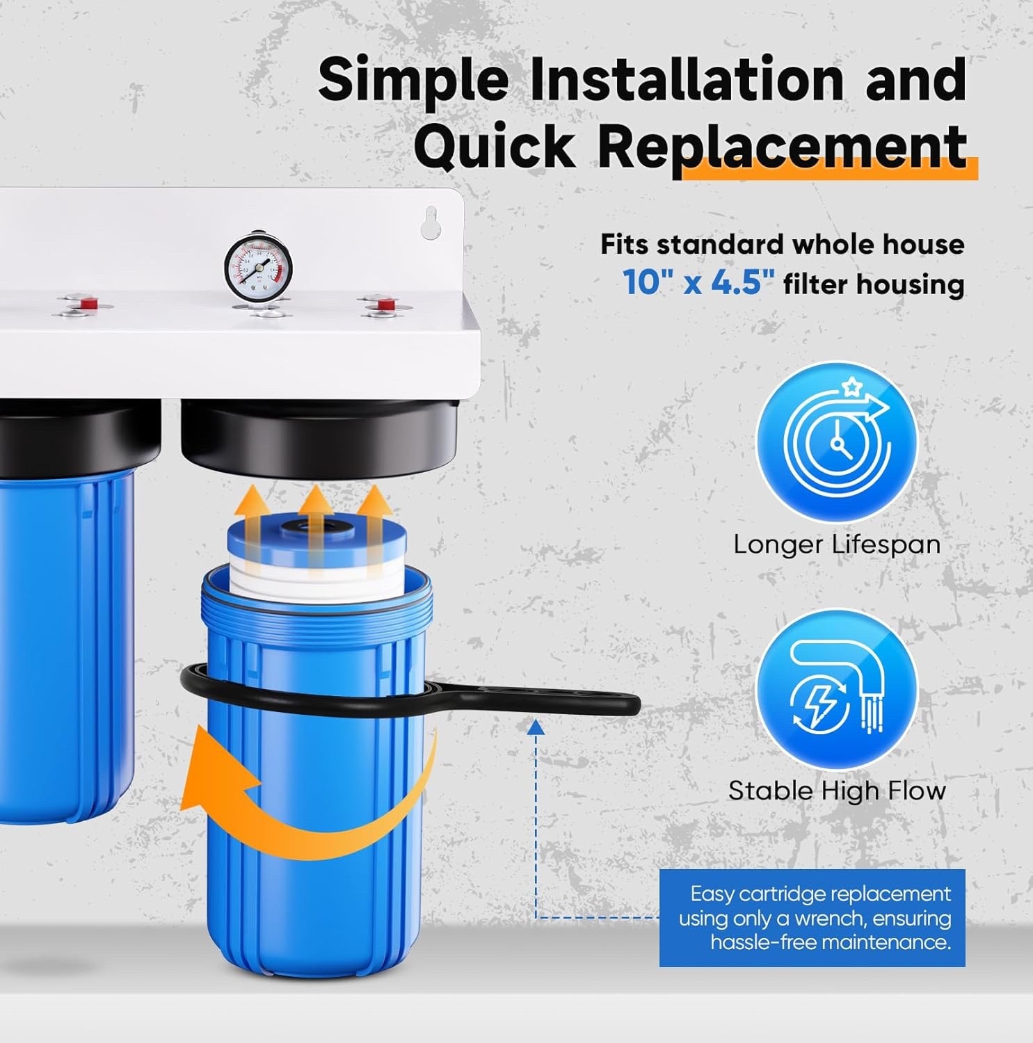 2-Stage Whole House Water Filtration System Reduces Chlorine, Odor, Heavy Metals
