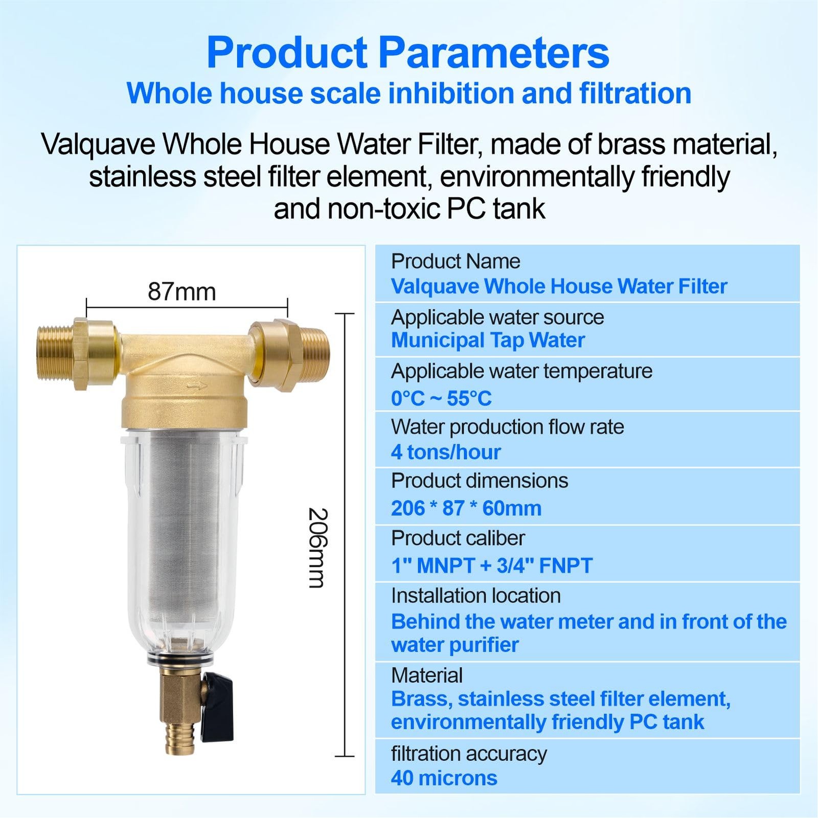 Whole House Spin Down Sediment Water Filter 3/4“, 40 Micron, Reusable and Flu…