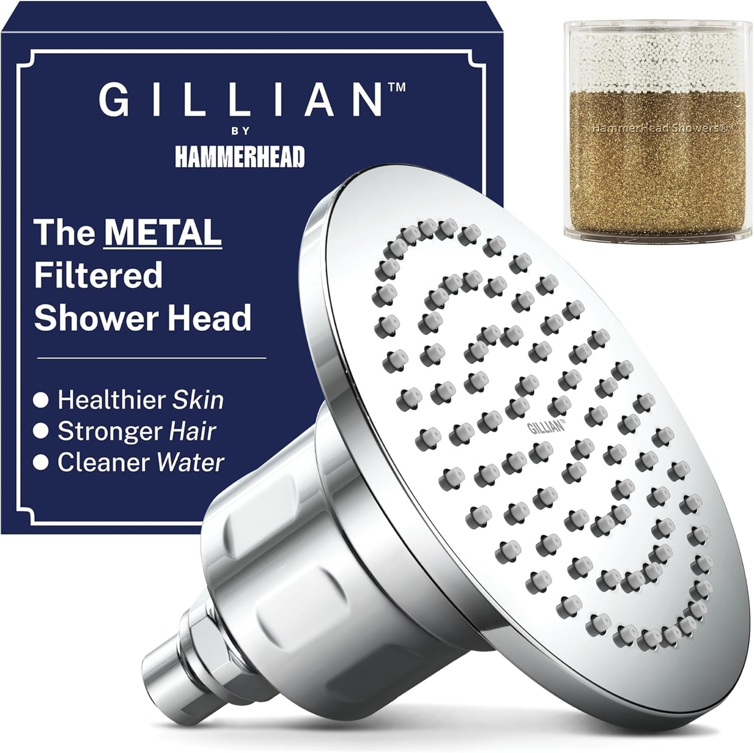 Gillian™ by HammerHead High Pressure Shower Head with Filter 2.5 GPM, Chrome