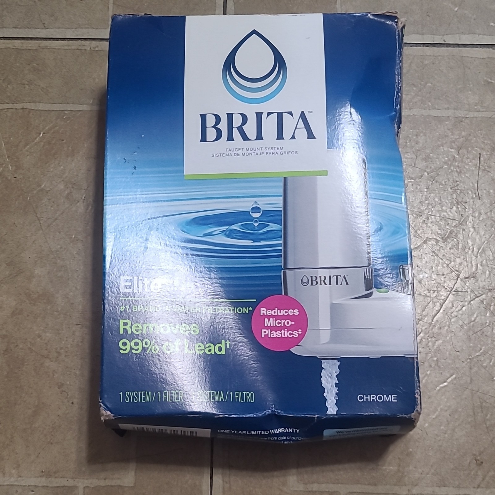 BRITA Elite Faucet Mount System Chrome, Carbon Filter, 100 Gallon, Lead Removal