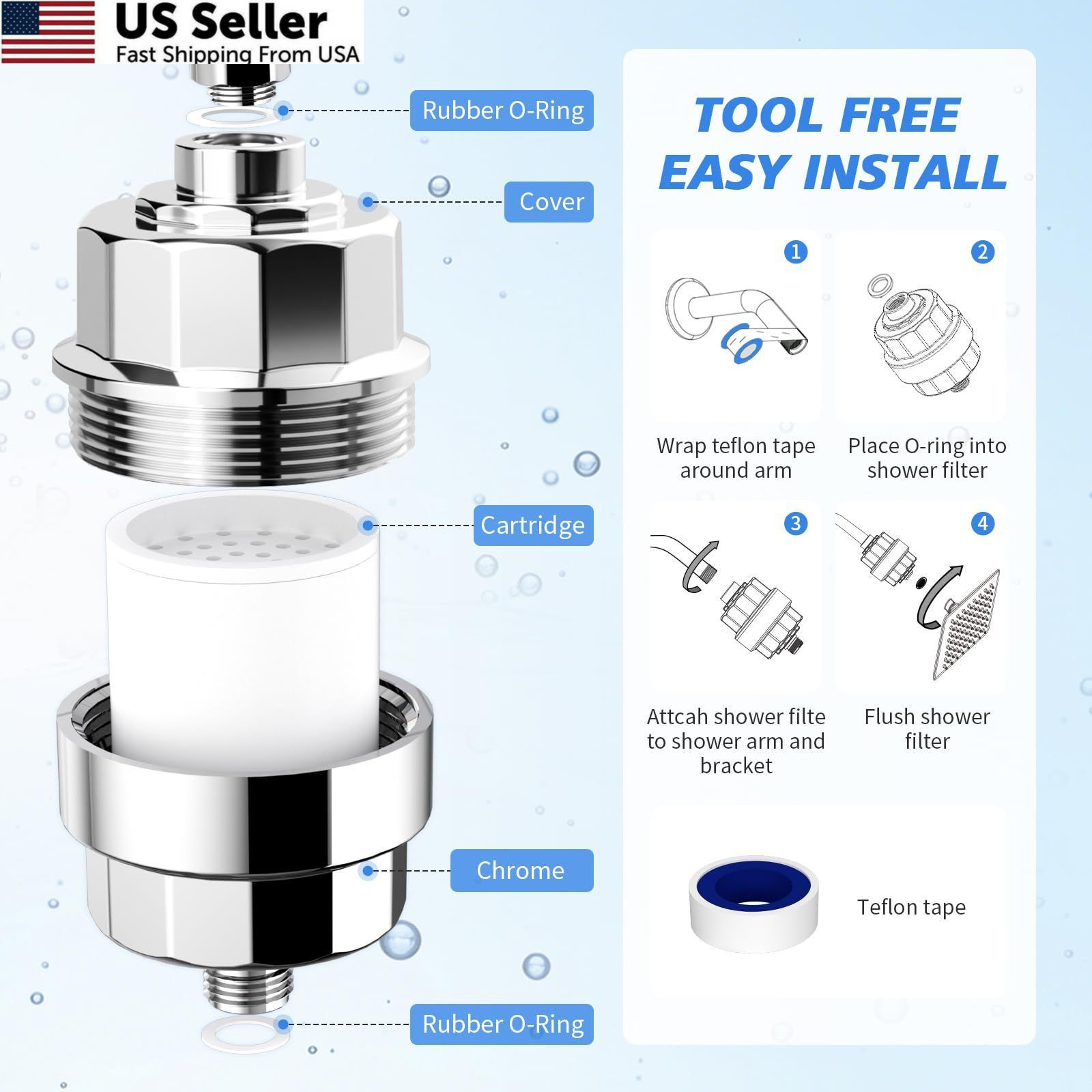 SR SUN RISE 20-Stage Shower Filter-Shower Head Filter for Hard S, Chrome