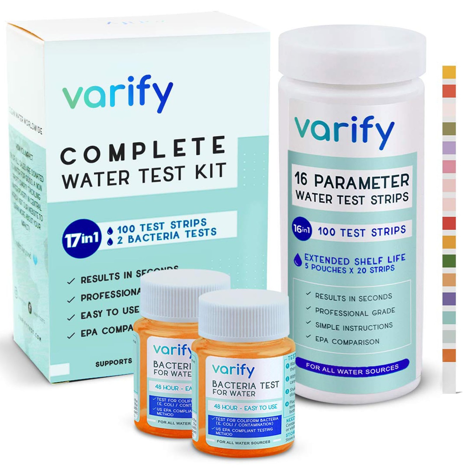 17in1 Complete Drinking Water Test Kit – 100 Strips + 2 Bacteria Tester Kits …