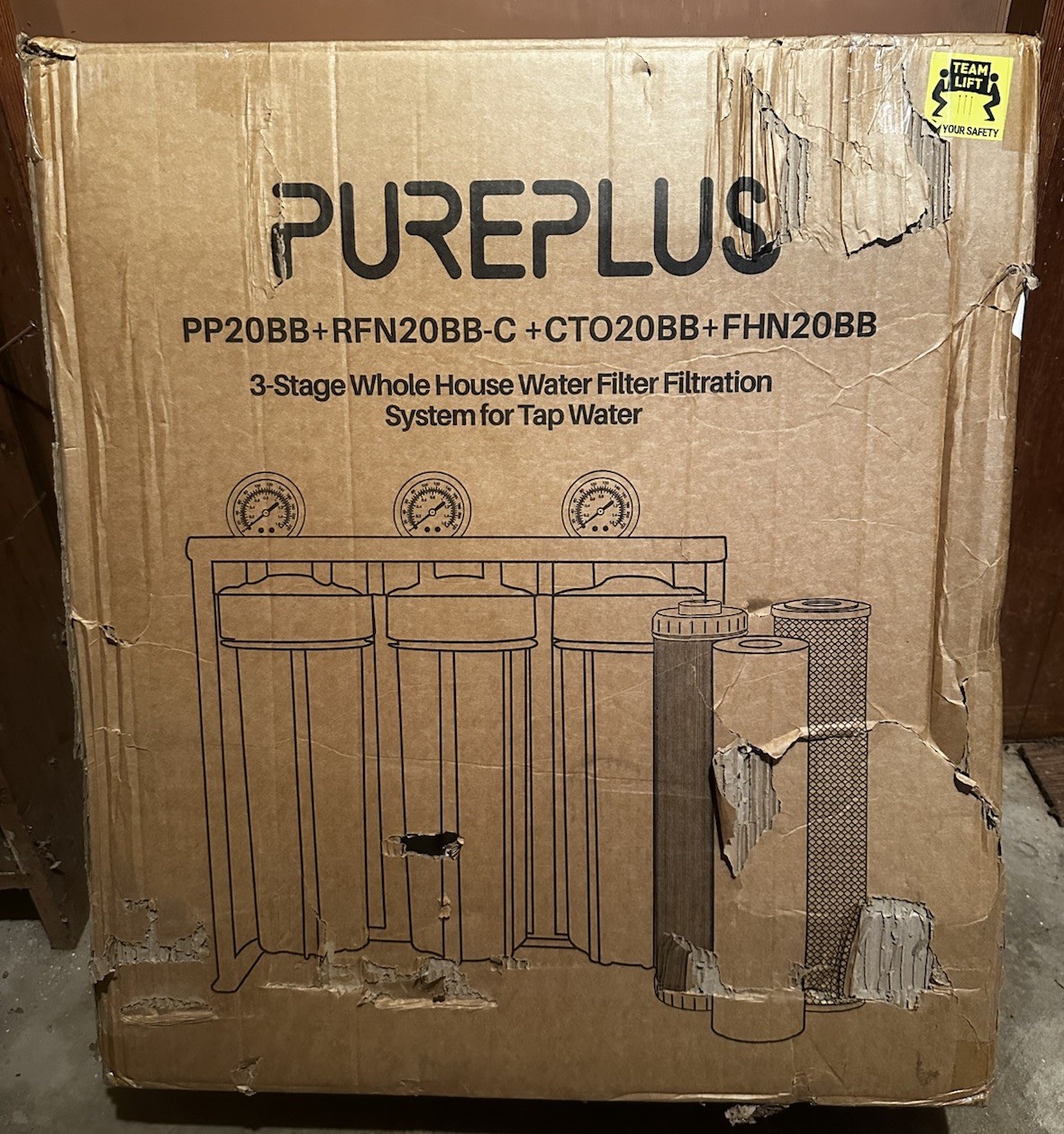 PUREPLUS 3-Stage 20″ Whole House Water Filter System Sediment CarbonFilter Gauge