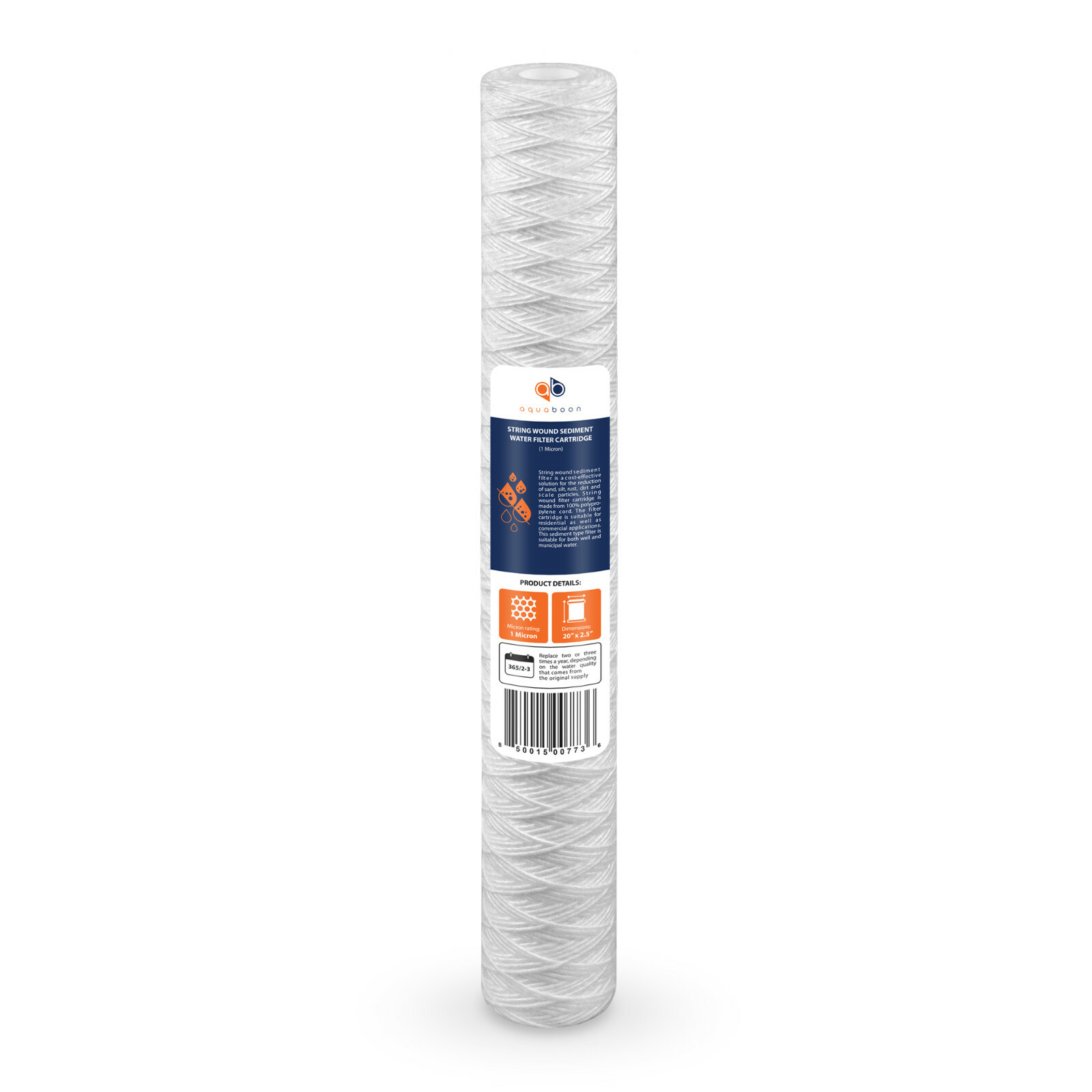 Aquaboon 1µm Wound String Sediment Water Filter Cartridge 20″x2.5″ Whole House