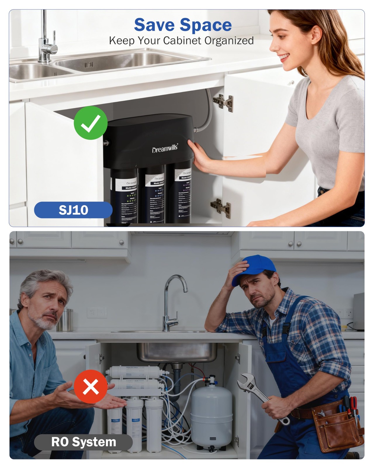 Dreamwills 8-Stage Under Sink Water Filter System Sj10 High-Flow 1.3 Gpm Under