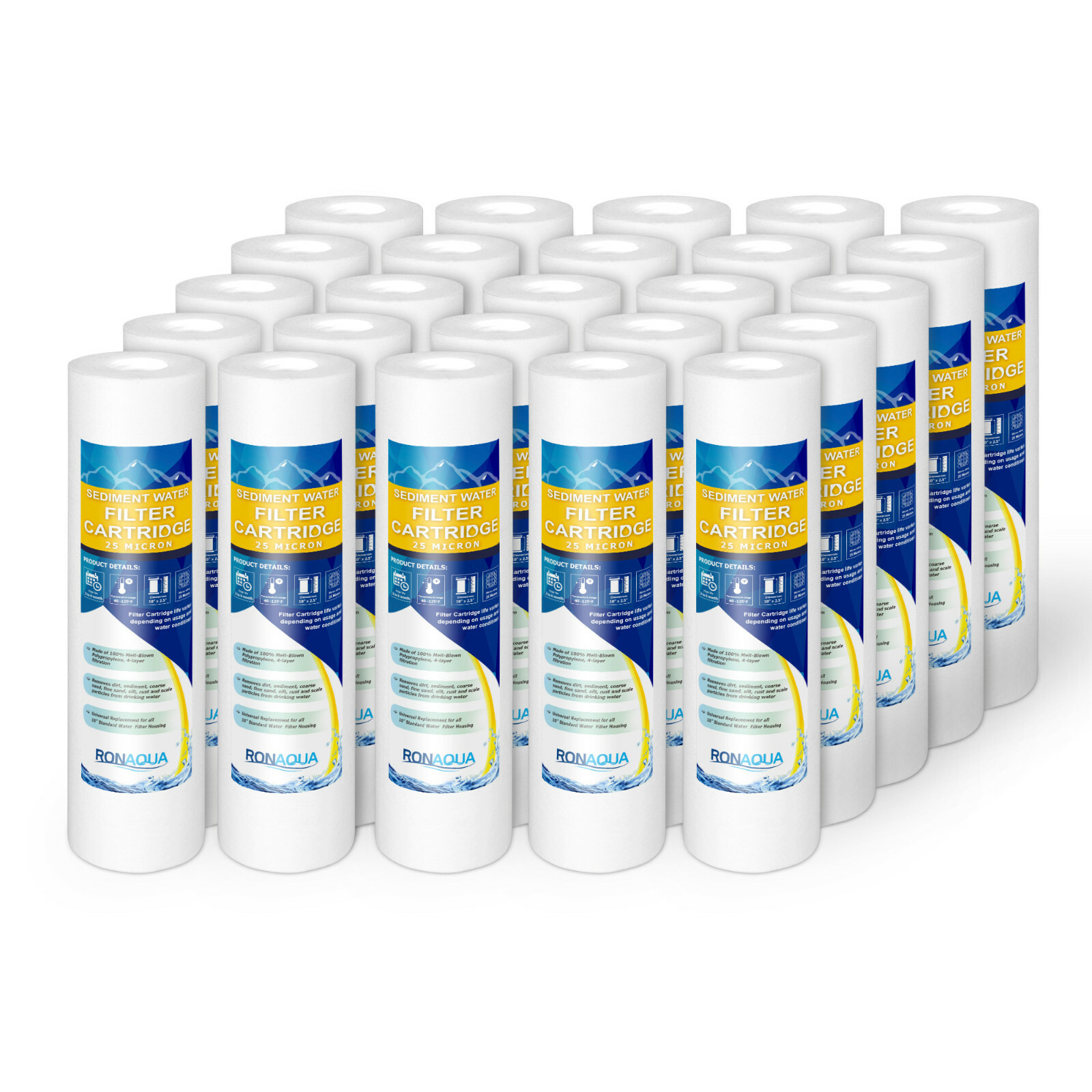 25 Sediment 25 Micron Water Filter Cartridges 2.5″ x 10″ for Reverse Osmosis