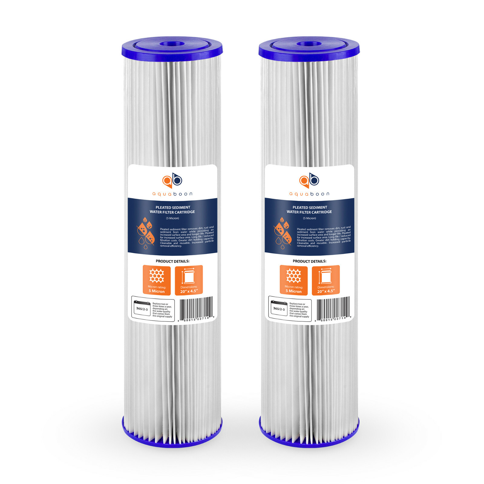 2PK of Big Blue 5µm Pleated Washable Sediment Water Filter 20″x4.5″ by Aquaboon