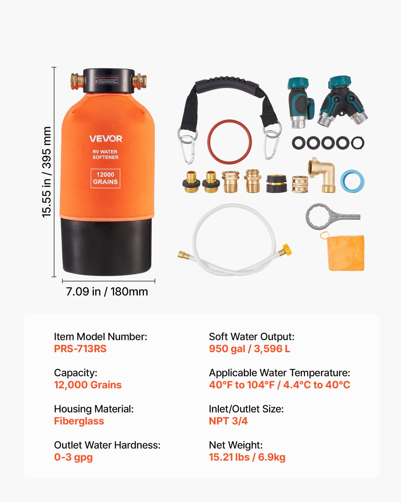 RV Water Softener 12000 Grain Portable System 3/4in Quick Connect Filter